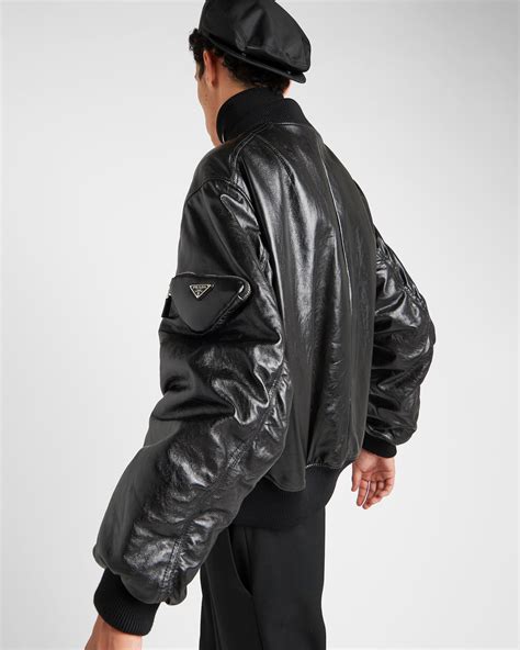 prada nappa jacket|Prada leather bomber jacket.